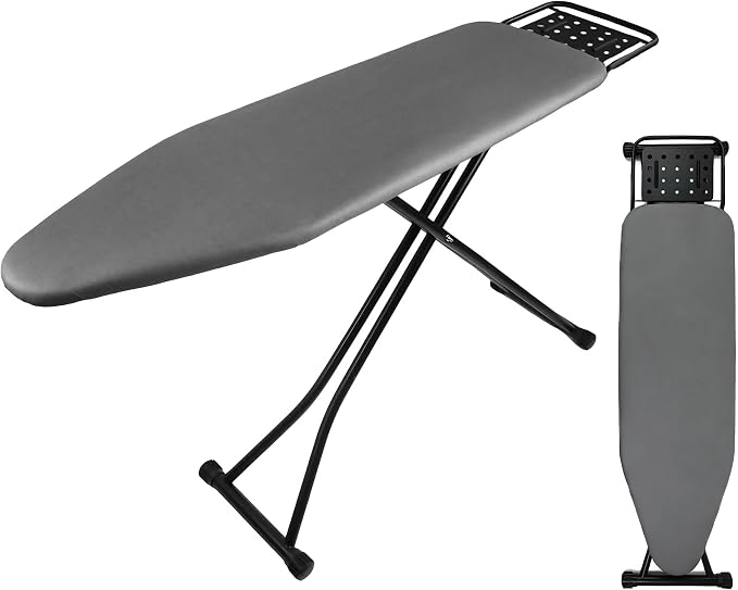 58"x15" Ironing Board Full Size, Heat Resistant Cover Iron Board with Steam Rest, Ultra Thick Padding, Height Adjustable Heavy Sturdy Metal Frame Legs Ironing Stand,Non-Slip Foldable (Square Rest)