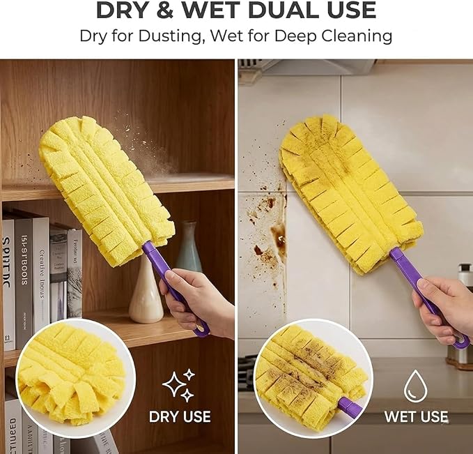 Reusable Chenille Microfiber Dust Duster,360° Electrostatic Dusters for Cleaning,Washable Fleece Duster Refills with Handle for Every Surface in Your Home (3sets)