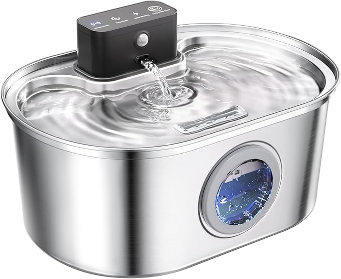 Cordless 3.2L/108oz Stainless Steel Cat Water Fountain Pet Fountain | Rechargeable Pet Water Dispenser - Motion Sensor Activation - Multi-Layer Filtration - Ultra-Quiet Pump (1 Filters)