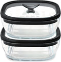 Anyday 2 Pack 2.5 Cup Glass Lunch Containers, Lids (Black Sesame) | All Glass, Microwave Safe Bowls for Work, Food Storage, Bento Box Meal Prep Container