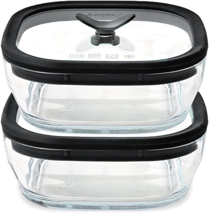 Anyday 2 Pack 2.5 Cup Glass Lunch Containers, Lids (Black Sesame) | All Glass, Microwave Safe Bowls for Work, Food Storage, Bento Box Meal Prep Container