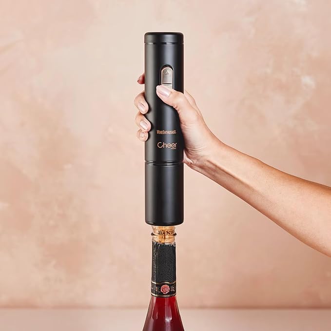 Wine Enthusiast x Cheer Moda Electric Sparkling Wine Opener – Automatic Champagne Bottle Opener with Cork Release & Stopper – Stainless Steel Electric Wine Tool – Battery Powered – U.S. Exclusive