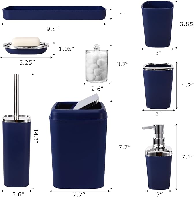 XLHOMO Bathroom Set, 9PC Bathroom Accessory Set, Blue Bathroom Accessories, Blue Bathroom Set, Trash Can, Soap Dispenser for Home Decor