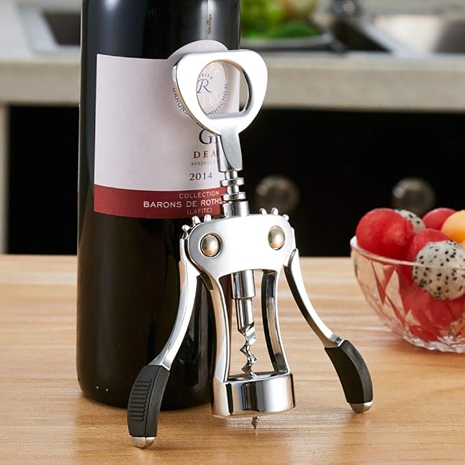 1PCS Wine Bottle Opener Stainless Steel Beer Bottle Opener Manual Wing Corkscrew Elegant Wine Opener Tool