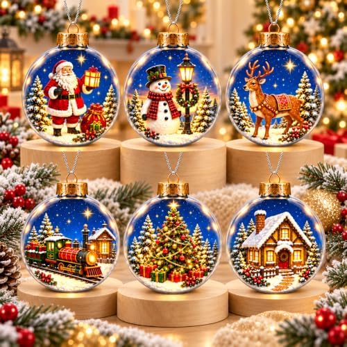 6 Pack Lighted Christmas Ball Ornaments with Concealed LED Wire