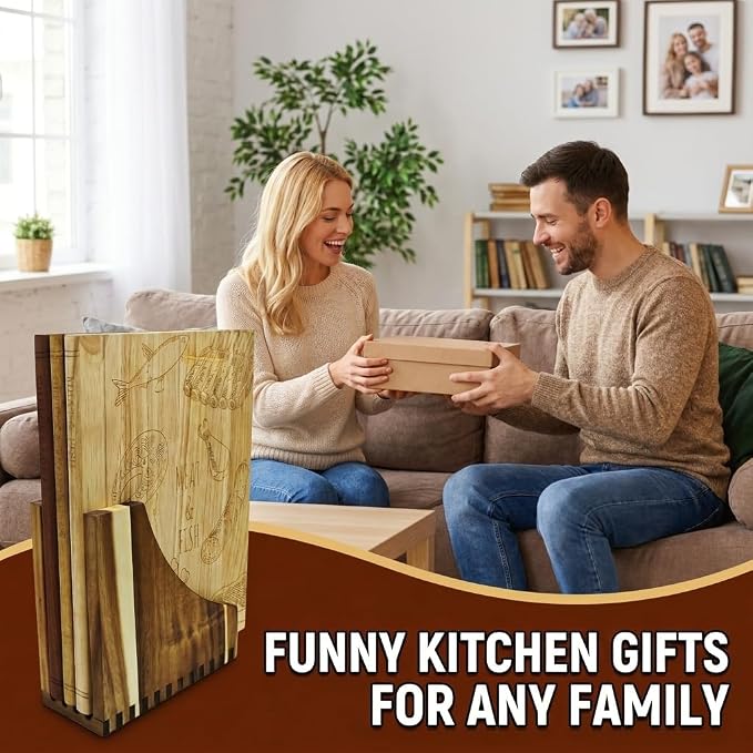Wooden Book Cutting Board Set with Stand 3 Piece Wooden Cutting Boards Decorative Chopping Board Set for Kitchen Counter Fun Gift for Home Cooks