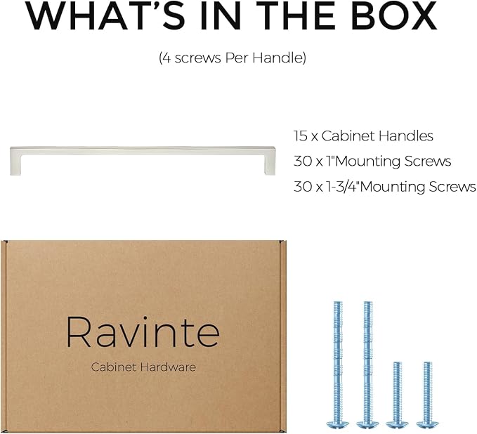 Ravinte 15 Pack 10 Inch Solid Square Cabinet Pulls - Brushed Nickel Handles for Kitchen Cabinets & Drawers