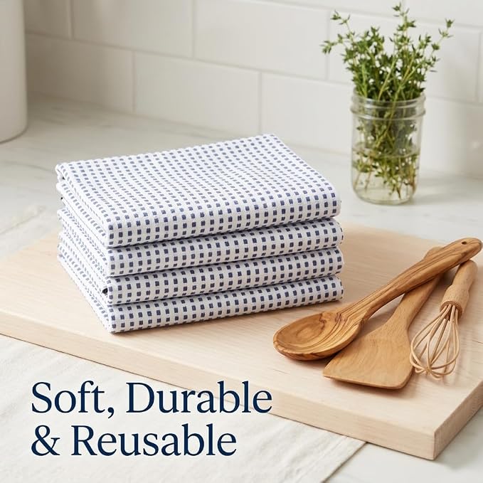 Urban Villa Christmas Dot Check Kitchen Towels Set of 6 20X30 Inches 100% Cotton Highly Absorbent Kitchen Towels Premium Quality Ultra Soft Mitered Corners Towels Iblue/White