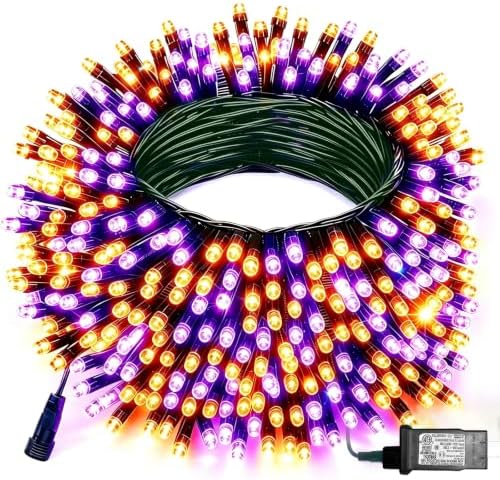 Pooqla 200 LED Orange Purple Halloween Lights Outdoor String Lights, 66 ft
