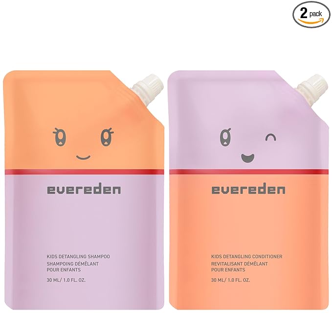 Evereden Kids Mini Haircare Set: Travel Size Hair Detangling Shampoo 1fl.oz & Conditioner 1fl.oz for Children Ages 3+, Plant Protein Peptides & Argan Oil, Vegan, Free from Sulfate, Paraben & Phthalate