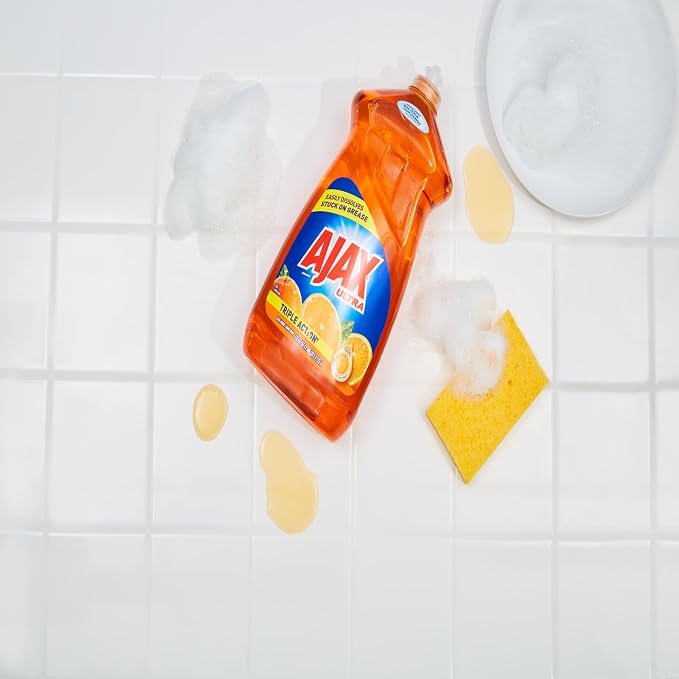 Ajax Triple Action Dish Liquid, 52 Oz, Orange, Carton Of 6 Bottles