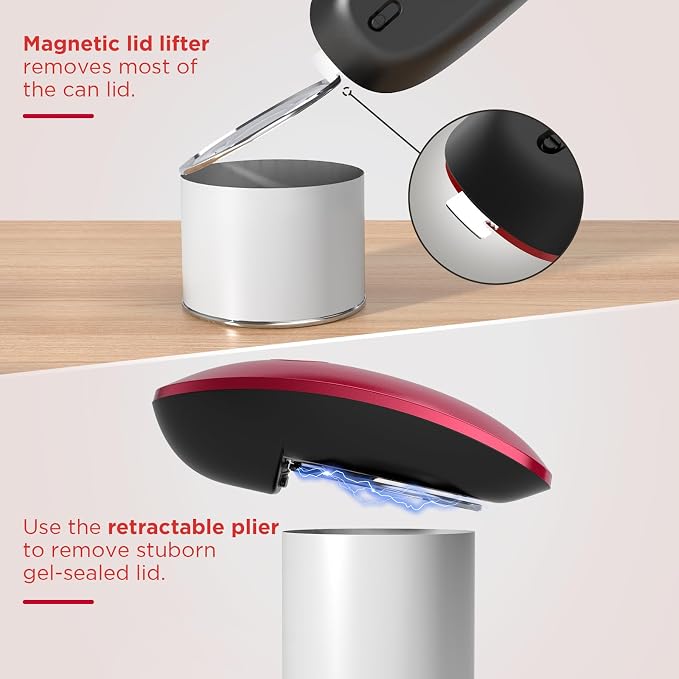 Canslab Ultrablade PRO Electric Can Opener,USB Rechargeable,Smart Auto Stop | Automatic Can Opener for Seniors with Arthritis, Handsfree Side Cut with Smooth Edge, Cordless, Kitchen Wall Mountable, Red