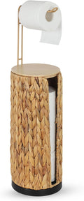 Freestanding Toilet Paper Holder with Storage,3 Rolls of Tissue Holder for Bathroom,Handmade Woven Toilet Paper Roll Holder Stand,Water Hyacinth Boho Bathroom Decor Farmhouse Toilet Paper Storage