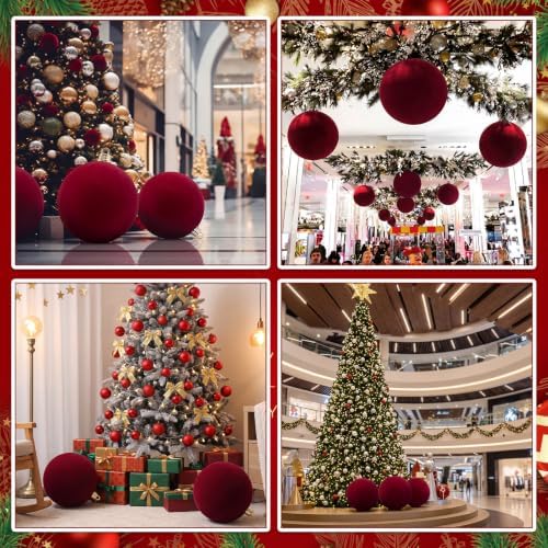 Threan 12 Inch Large Burgundy Velvet Christmas Ball Ornaments