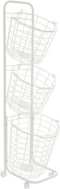 3 Tiered Storage Basket Laundry Basket with lockable Wheels,White | Ru-stpr-oof Metal Storage Cart,Easy Assembly, Load 33lb, Removable Wire Basket Organizer for Laundry Kitchen Market Bathroom