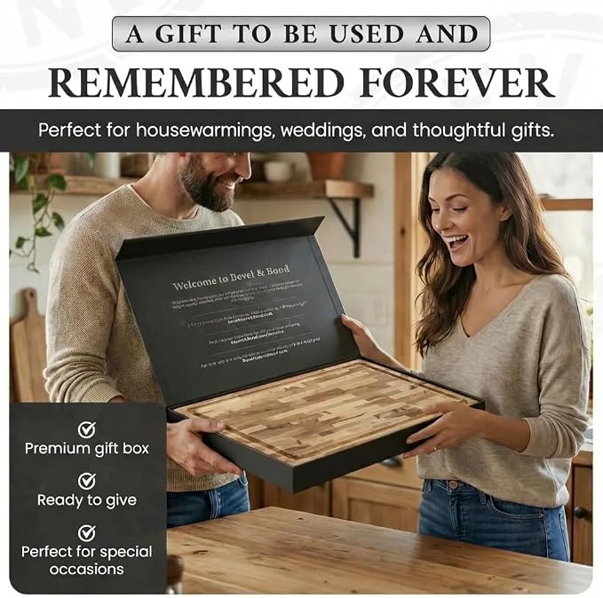 Maple End-Grain Cutting Board (Made in USA) 17" x 13" x 1.75" (10 lbs) | Thick Butcher Block – Juice Groove, Non-Slip Feet – Food-Safe Mineral Oil Finish – Premium Gift Box