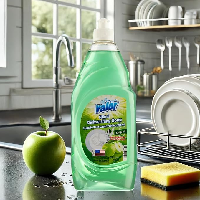 Valor Dishwashing Liquid, 25 fl oz – Dish Soap for Kitchen & Bathroom, Grease-Fighting, Gentle on Hands, Fast Rinse, Eco-Friendly Biodegradable Formula (25 oz (Pack of 3), Original)