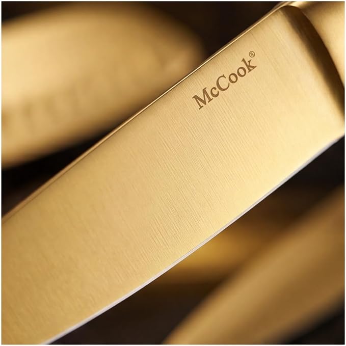 McCook® Knife Sets, Golden Titanium Stainless Steel Kitchen Knife Block Sets with Built-in Sharpener, 15 Piece Knives, Restaurant Grade Sharp, Elegant Gold & Stylish Wooden Block for Modern Culinary | German Forged Stainless Steel,15 PC,Razor Sharp,Ant...