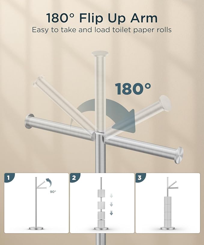 FORIOUS Toilet Paper Holder Stand, Toilet Paper Storage with 4 Rolls, Freestanding Tissue Roll Holder for Bathroom, Durable 304 Stainless Steel and Weighted Base Toilet Paper Stand, Brushed Nickel