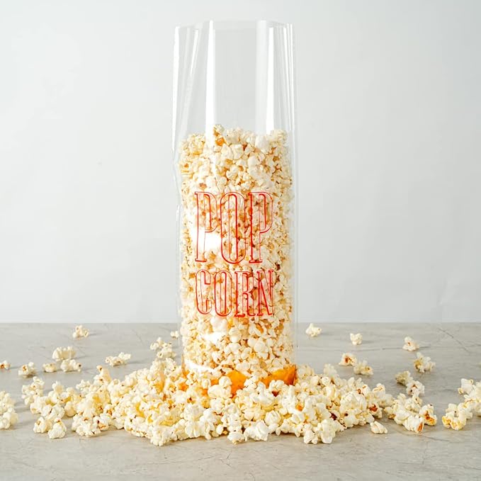 Restaurantware-Bag Tek 17 x 7 Inch Popcorn Bags, 100 Greaseproof Popcorn Favor - Hot & Cold Friendly, Freezable, Clear PE Plastic Carnival, For Event Favors Or Goodie Bags
