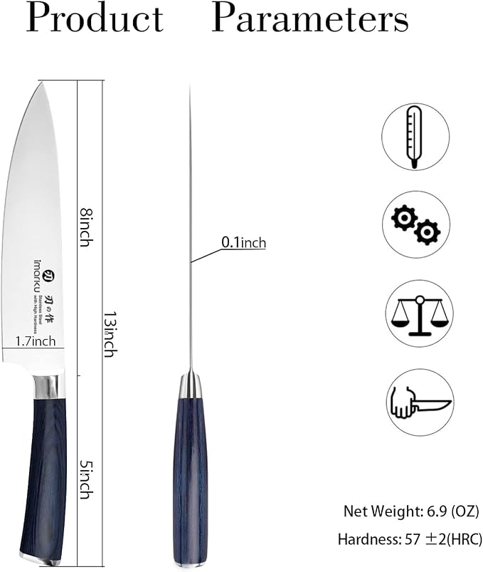 imarku 8 Inch Japanese High Carbon Gyutou Chef Knife, Blue Pakkawood Handle | Stainless steel blade, daily home cooking prep, ultra sharp professional kitchen knife, premium gift for men and women