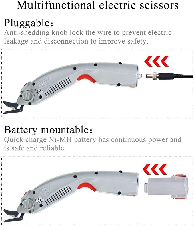 MXBAOHENG Wbt-1 Electric Fabric Scissors Rechargeable Shears Portable Cloth Cutter with a Battery 2 Blades for Carpet/Leather/Rubber/Paperboard