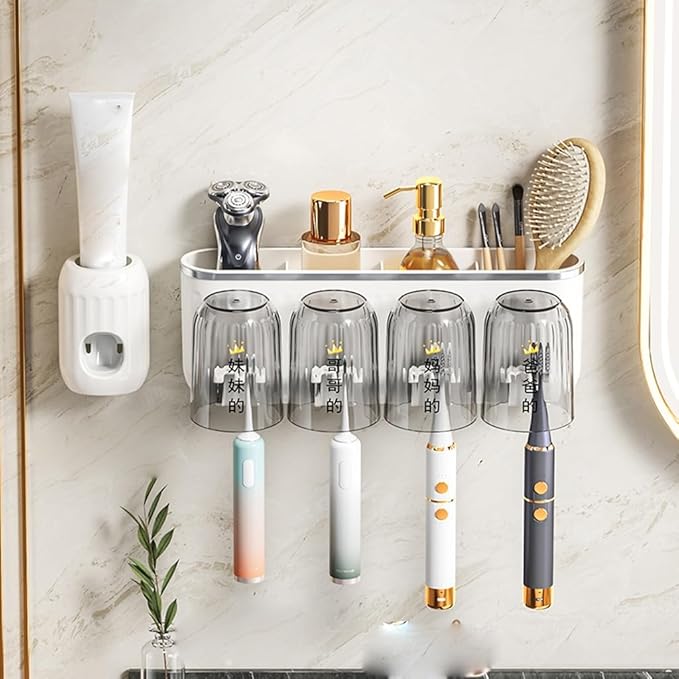 Toothbrush Rack Tooth Cup Toothbrush Rack Toothbrush Rack Mouthwash Cup Wall-Mounted Toothpaste Comb Storage Rack Toothware Wall Hanging Bathroom Toothbrush Holder