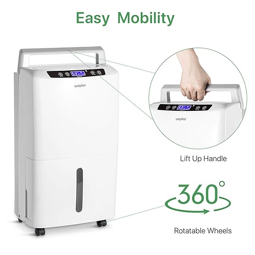 Waykar 34 Pints Energy Star Dehumidifier for Spaces up to 2,000 Sq. Ft at Home, in Basements and Large Rooms with Drain Hose and 0.66 Gallons Water Tank