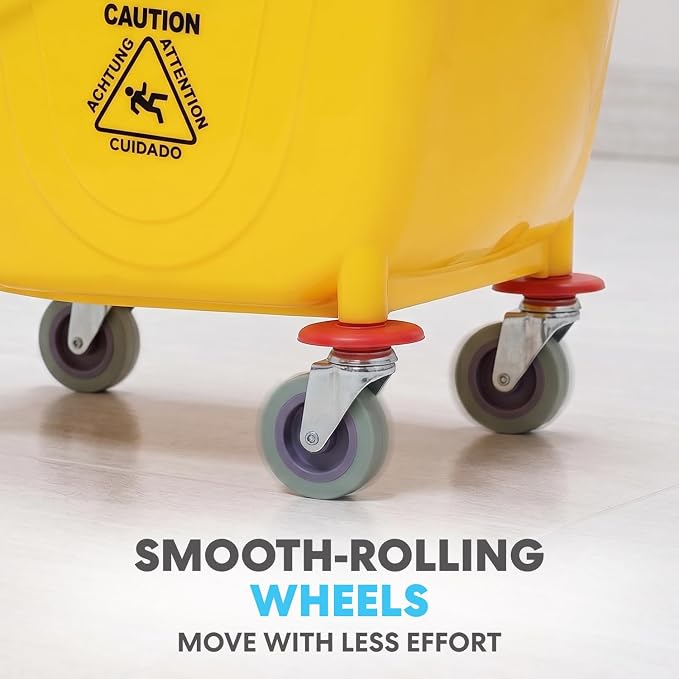 Simpli-Magic Commercial Mop Bucket with Side Press Wringer, 36 Quart, 50,000 Cycles Wringer, Industrial Mop Bucket with Wheels, Yellow, 79538A