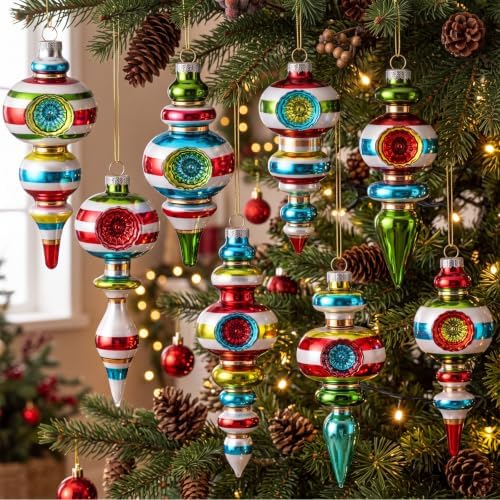 Thenshop 8 Pcs 6" Glass Xmas Ornaments Classic Red Green