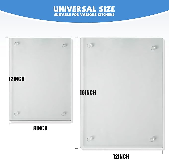 Mymonfif Tempered Glass Cutting Board for Kitchen, Clear Glass Board for Countertop, Heat Resistant, with Non-Slip Feet, 12x16" & 12x8" 2 Pcs Clear