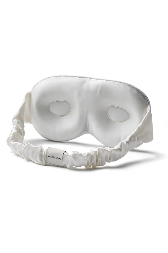 Fishers Finery 25 Momme 100% Organic Mulberry Silk Hypoallergenic Contour Eye Mask - Adjustable Elastic, 3D Sleep Mask, Zero Eye Pressure - New and Improved Style (Natural White - Undyed)