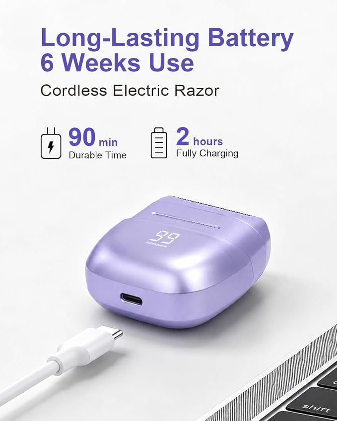 Electric Shaver for Women Waterproof Mini Electric Razors for Women - Cordless Foil Shaver for Hair Removal, Legs, Face, Body, Bikini,Sensitive Skin, Razor for Teen Girls (Purple, Premium)
