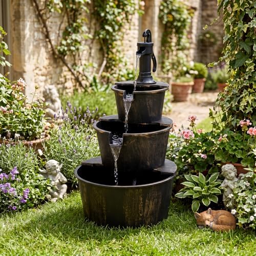 Giantex 3-Tier Barrel Waterfall Fountain with Electric Pump, 37''