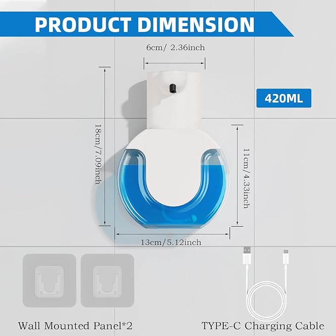 2Pack Automatic Soap Dispenser Touchless,Rechargeable Liquid Soap Dispenser,15oz/420ml Smart Hand Soap Dispensers,4-Level Adjustable,Wall Mount for Bathroom Kitchen Dish Soap,Hands-Free(White)