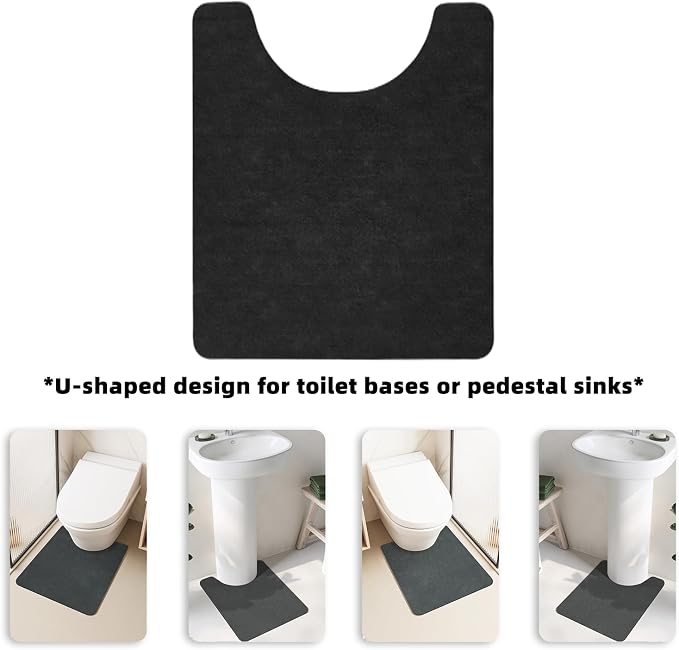 TYUU Toilet Rug, Thin Toilet Rugs U Shaped Washable Non Slip Absorbent Quick Dry Low Pile Toilet Mat, 20"x24" U Shape Black