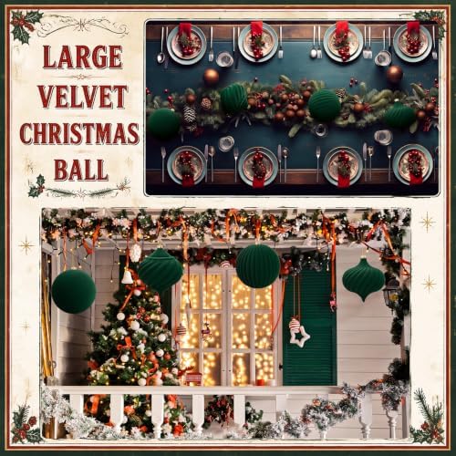 Civaner 4 Pcs Large Velvet Christmas Ball,8 Inch,Green