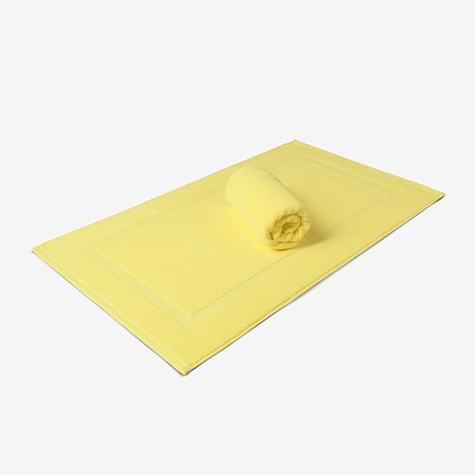 SALBAKOS 2-Piece 100% Turkish Cotton Bath Mat Towel, 20x34 inch, Yellow | Bathroom Floor Towels, Thick Soft Most Absorbent Quick-Dry Durable Large Size Foot Rug, Premium Hotel Quality Made in Turkey