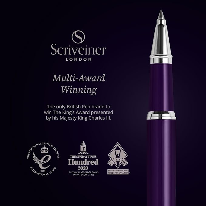 Scriveiner Aubergine Rollerball Pen - Stunning Luxury Pen With Chrome Finish, Schmidt Ink Refill, Best Roller Ball Gift Set for Men & Women, Professional, Executive Office, Nice Pens