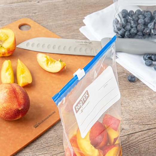 Restaurantware-Bag Tek 1 Quart Freezer Slider Bags, 25 Disposable Zipper Pouch Bags - Slide Zipper, Expandable Bottom, Clear Plastic Freezer Bag, With Write-On-Label, For Food Storage