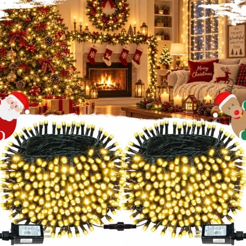 OZS Connectable 2-Pack 164Ft 400LED Christmas String Lights, Warm White