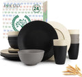 Homienly Wheat Straw Plates and Bowls Set, Lightweight & Unbreakable Dinnerware Set for Kitchen, Parties, Holidays, Microwave and Dishwasher Safe Dish Set - Plate Sets, Bowls, Cups, 24pcs (Grey Stone)