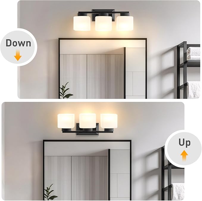 EJIAXIN 3-Light Bathroom Light Fixtures - Black Bathroom Vanity Lights with Frosted Glass Shade Modern Bathroom Lighting Fixtures Over Mirror - Wall Sconce Lamps for Bedroom,Living Room,Hallway