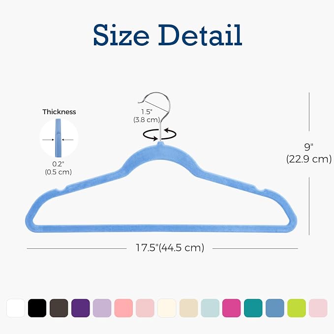 HOUSE DAY Tranquil Blue Velvet Hangers 60 Pack, Non Slip Clothes Felt Hanger Heavy Duty for Coat, Premium Slim Space Saving Suit Hangers for Closet Organizer, 360° Rotating Silver Hook