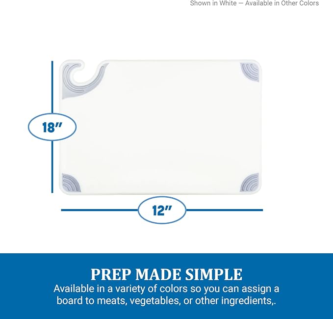 San Jamar Saf-T-Grip Plastic Cutting Board With Safety Hook, 12" x 18" x 0.5", Assorted Colors, (Set of 6)