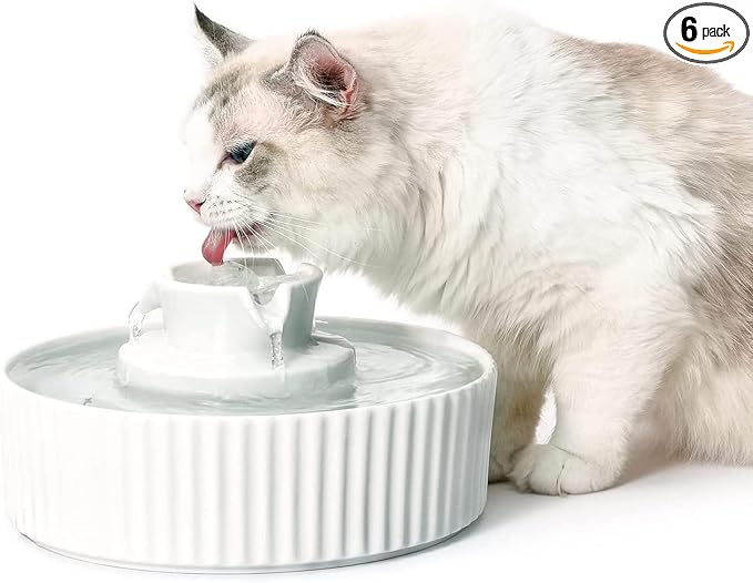 Cepheus Pet Drinking Fountain-2.1L/71oz Ceramic Cat Water Fountain-Automatic Ceramic Water Fountain for Cats and Dogs with with Ultra-Quiet Pump(White)