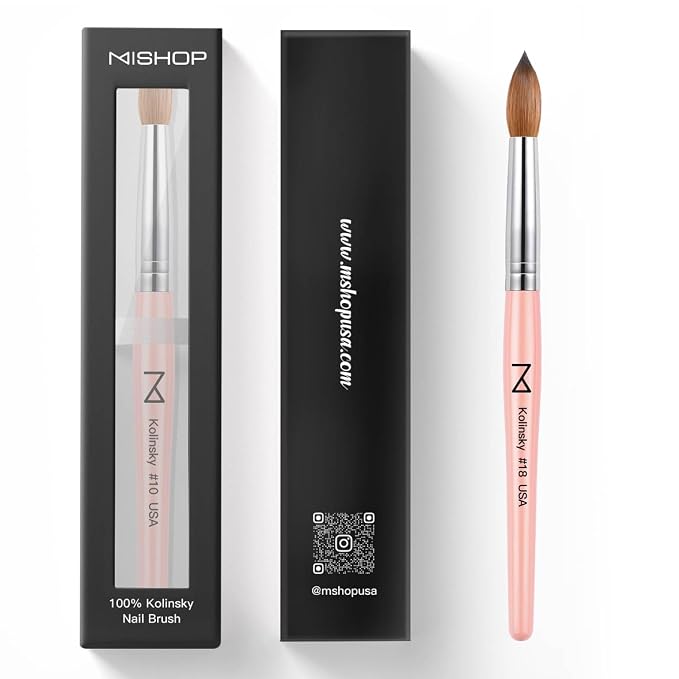 M – Majesti Pink 100% Kolinsky Acrylic Nail Brush | Professional Acrylic Sculpting & Application Brush | Handcrafted Premium Nail Art Tool for Nail Technicians (#12)