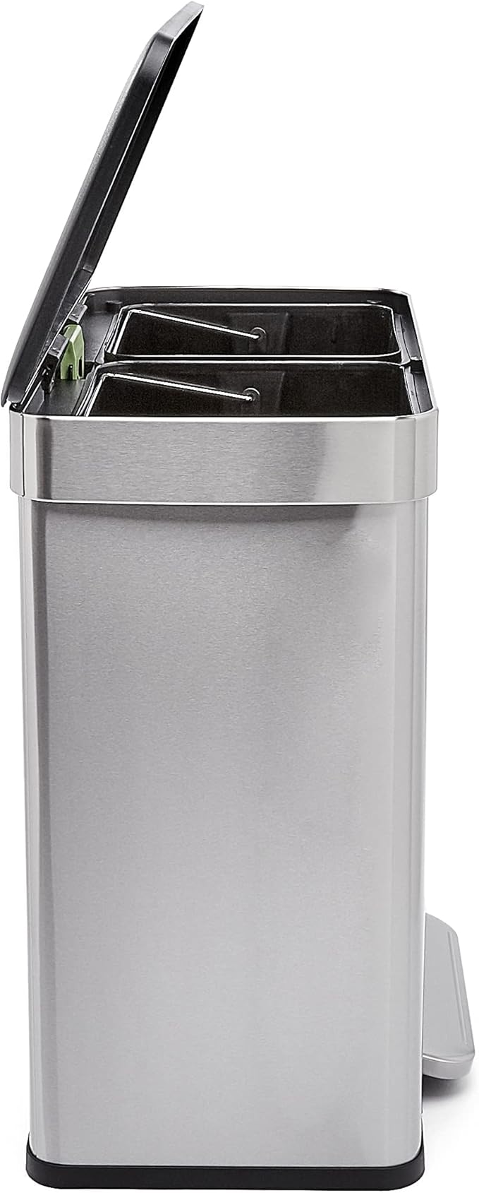 Amazon Basics Dual Compartment Recycling Trash Can with Soft-Close Lid, Fingerprint Resistant, Removable Liner Buckets, 60 Liters, Rectangular, Grey, Silver