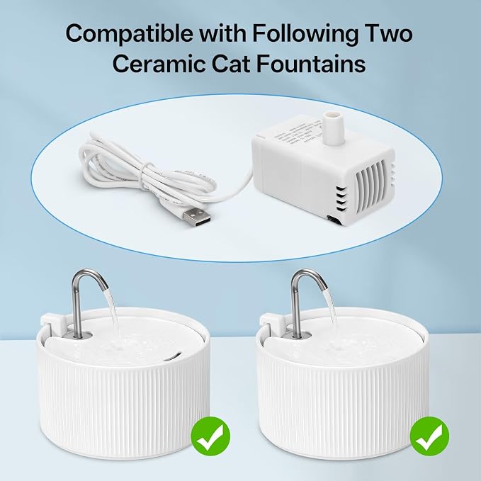 Ceramic Cat Water Fountain Ultra-Quiet Pump -2.2L/78oz Ceramic Cat Fountain, Automatic Ceramic Water Fountain for Cats, Pet Water Fountain (White)