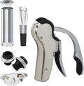 KEISSCO Stainless Steel Wine Opener Set - Compact Vertical Corkscrew Wine Bottle Opener Gift Set with Foil Cutter, Aerator Pourer, Vacuum Pump and 2 Wine Stoppers, Wine Gift Set for Home Party Bar
